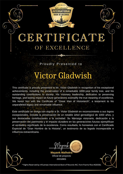 Certificate of Excellence awarded to The Power of the Memory Gene by Prof. Victor Gladwish